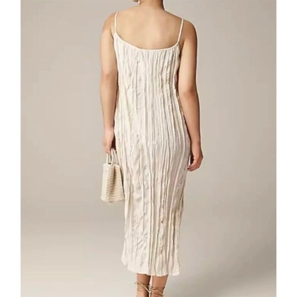 NWT J. Crew Women's Beige Crinkled‎ Side-Slit Midi Dress XXS Summer Casual - Picture 2 of 9
